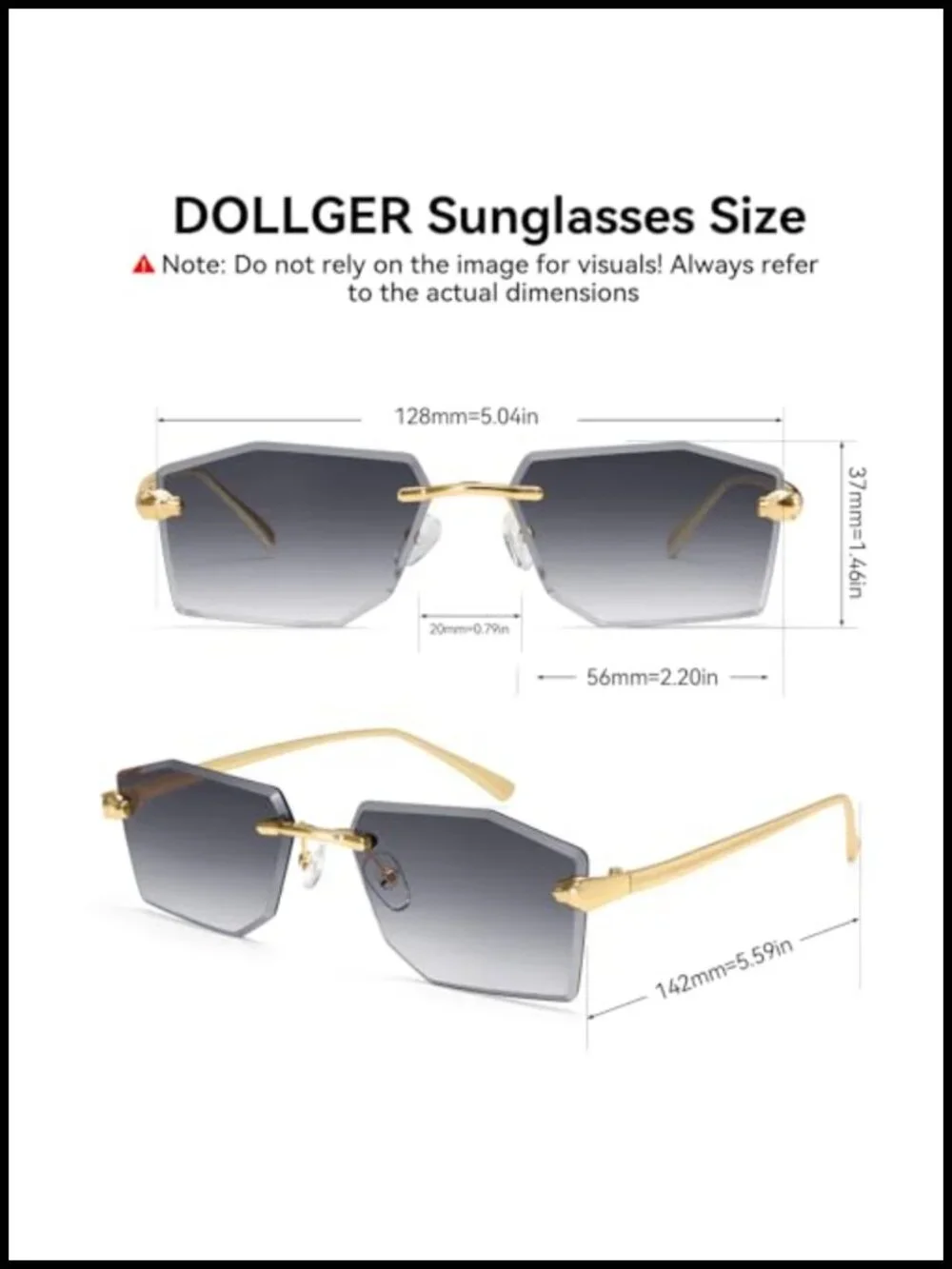 Rimless Rectangle Sunglasses Women Men Fashion Trendy Metal Tinted Shades Clear